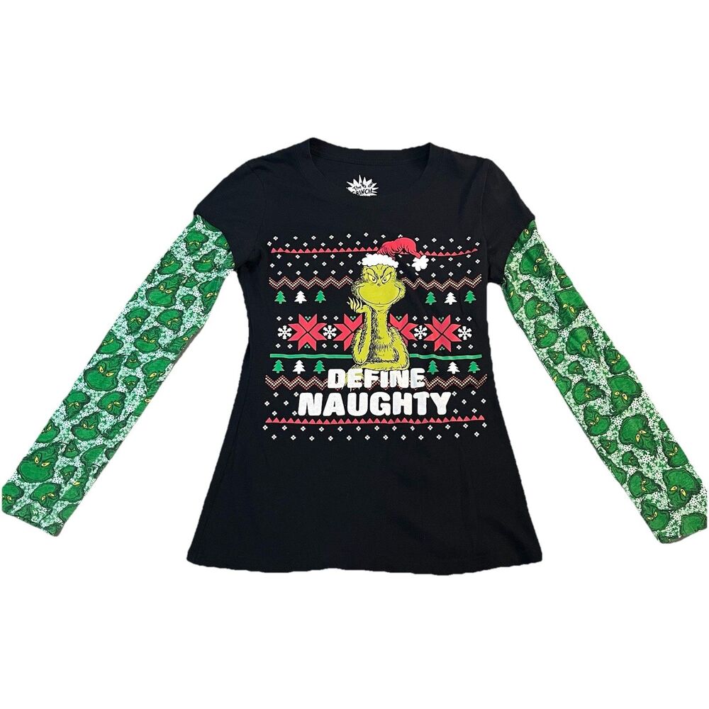 The Grinch Christmas Long Sleeve Define Naughty Graphic Shirt Juniors Size 11/13
